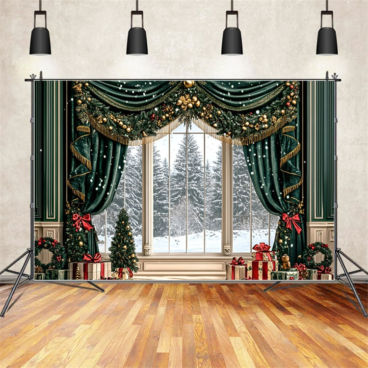 Toile de fond Noël Rideaux Guirlande Dorée GQ57-47