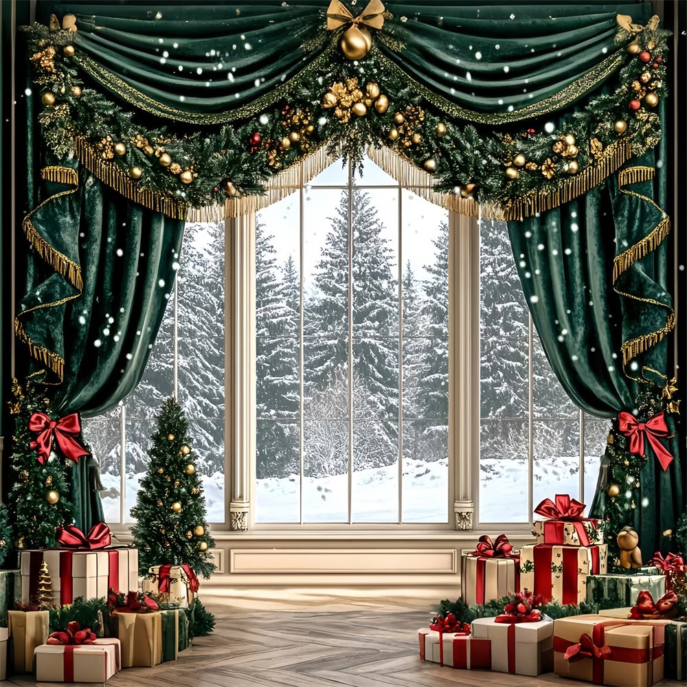 Toile de fond Noël Rideaux Guirlande Dorée GQ57-47