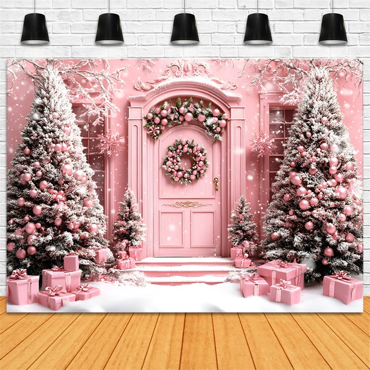 Toile de fond Noël Fantaisie Hivernale Rose GQ57-49