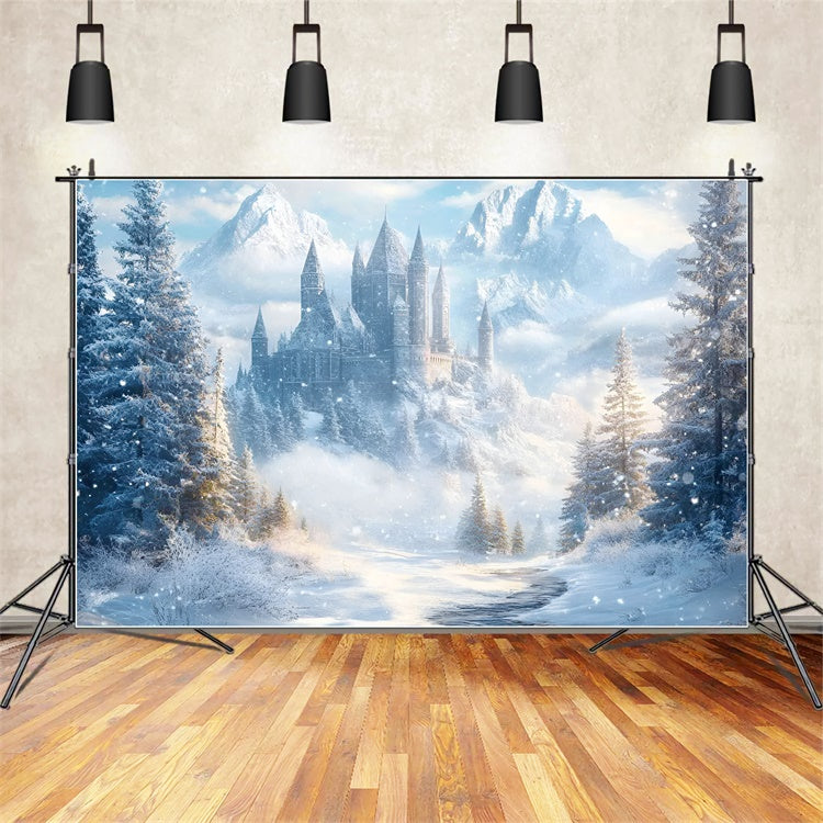 Toile de fond Forêt Neige Château Glacé Enchanté GQ57-66