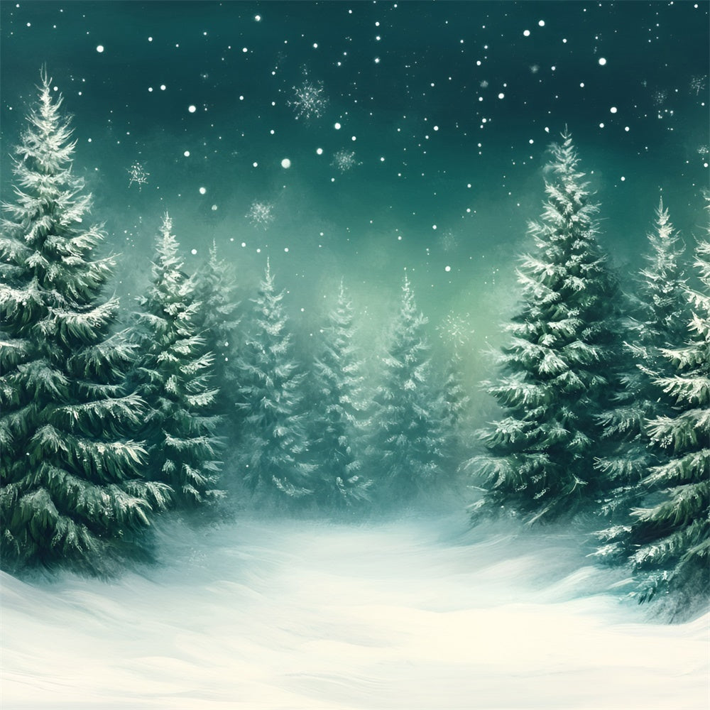 Toile de fond Forêt Neige Flocon Pin Sérénité GQ57-68