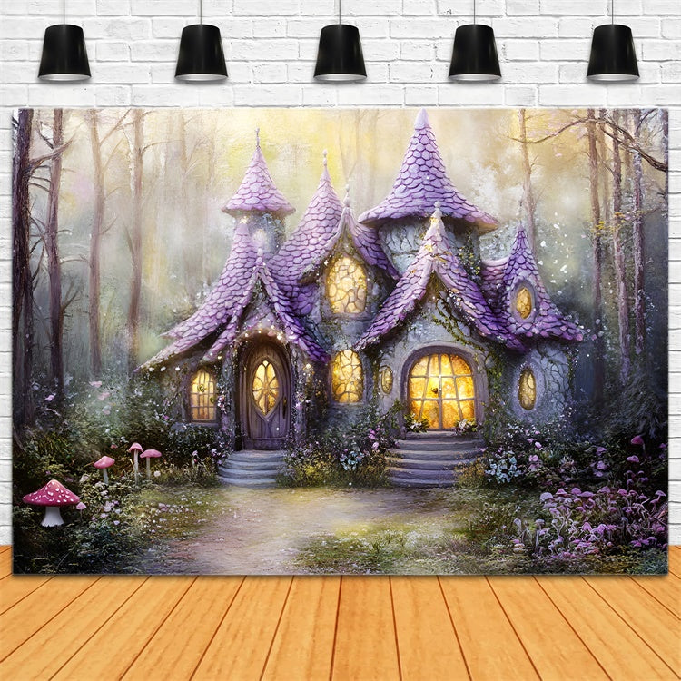 Toile de fond Forêt Féerique Chalet Lavande Rêve GQ57-76