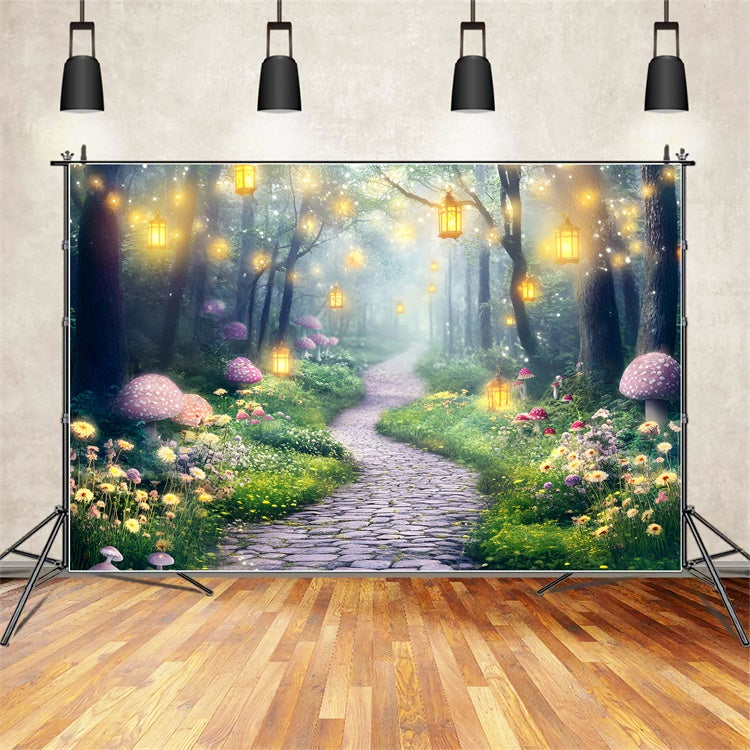 Toile de fond Forêt Magique Sentier Lanterne Fée GQ57-78