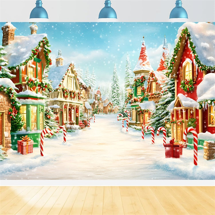Toile de fond de Noël Village Chalets Étincelants GQ57-8