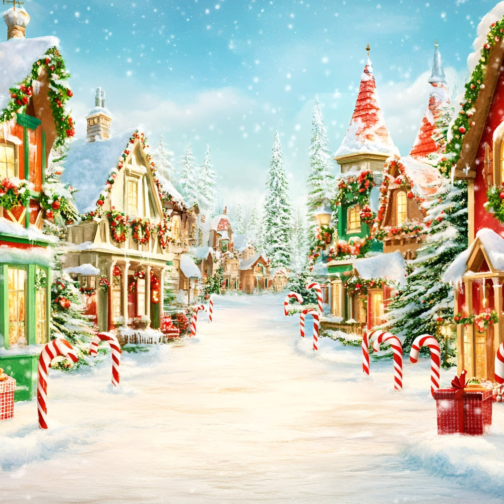 Toile de fond de Noël Village Chalets Étincelants GQ57-8