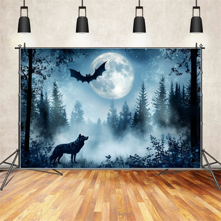 Toile de fond Forêt Effrayante Loup Chauve-Souris Crépuscule GQ57-82