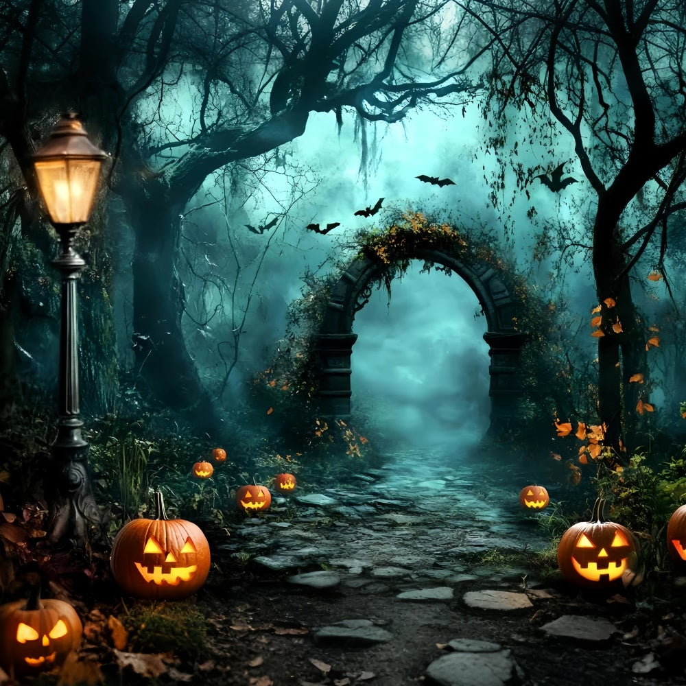 Toile de fond Photo Forêt Halloween Citrouille Hantée GQ57-83