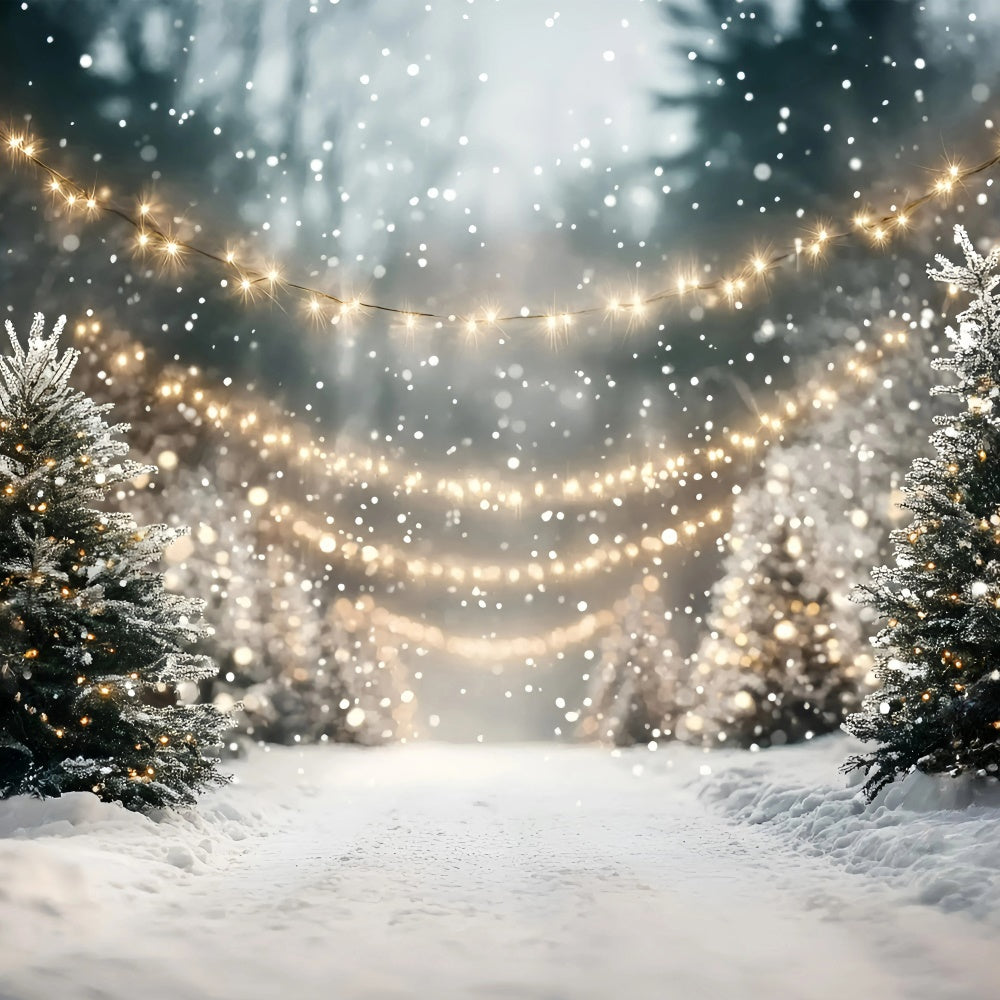 Toile de fond Photo Forêt Noël Sentier Givré Festif GQ57-85