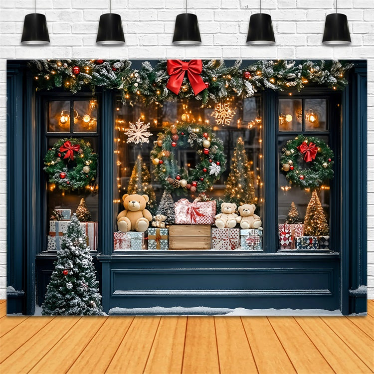 Toile de fond photo Noël Fenêtre de Noël avec Ourson GQ57-9