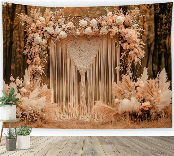 Toile de fond Déco Automne Forêt Arche Florale Bohème GQ57-97