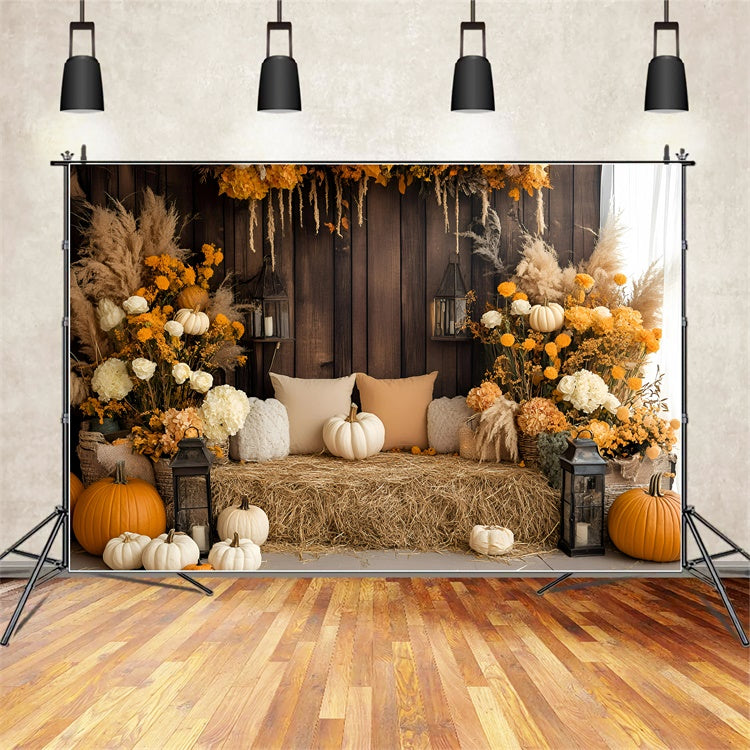 Toile de fond Photo Automne Banc Foin Rustique Douillet GQ57-98