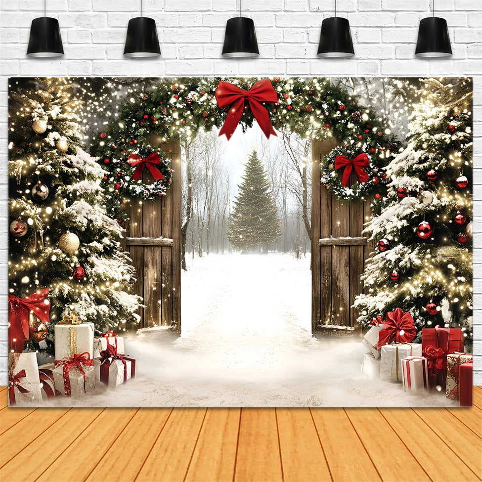 Toile de fond Noël Portail Étincelant en Forêt avec Sapin GQ58-1