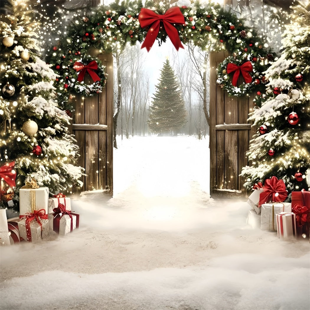 Toile de fond Noël Portail Étincelant en Forêt avec Sapin GQ58-1