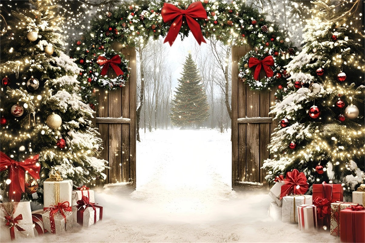 Toile de fond Noël Portail Étincelant en Forêt avec Sapin GQ58-1