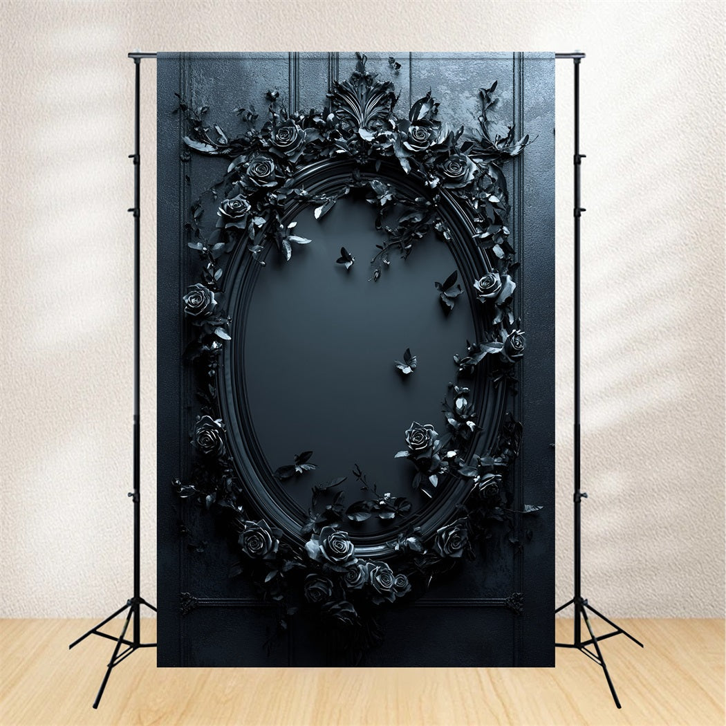Fond Photo Vintage Miroir Ovale Rose Noire Minuit GQ58-114