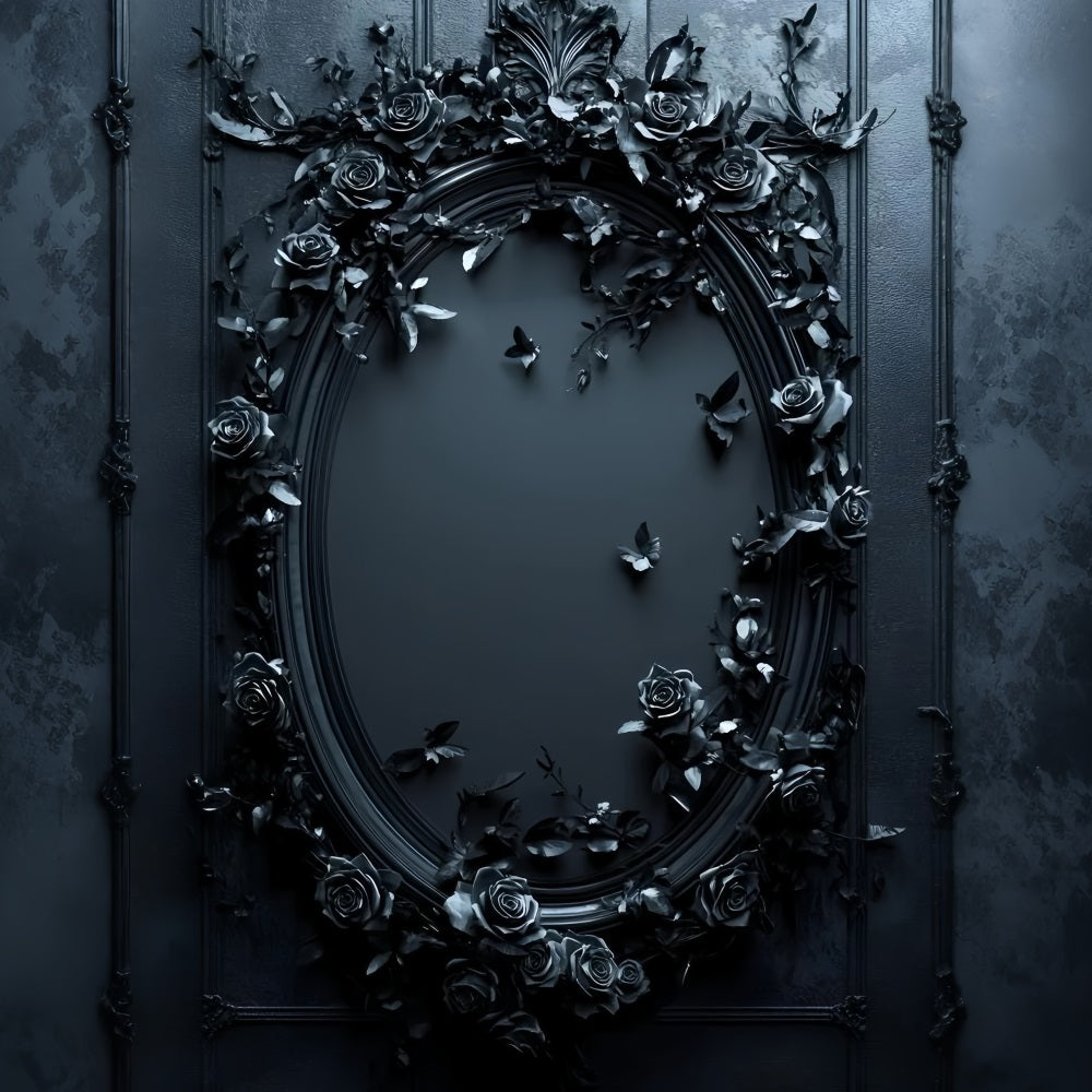 Fond Photo Vintage Miroir Ovale Rose Noire Minuit GQ58-114
