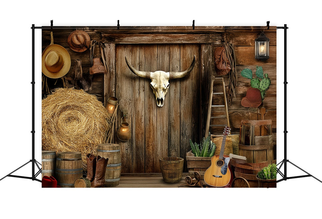 Fond Photo Vintage Décor Cowboy Porte De Grange Rustique GQ58-116