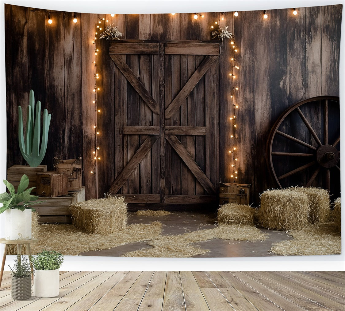 Fond Photo Vintage Porte De Grange En Bois Lumières Paille GQ58-117