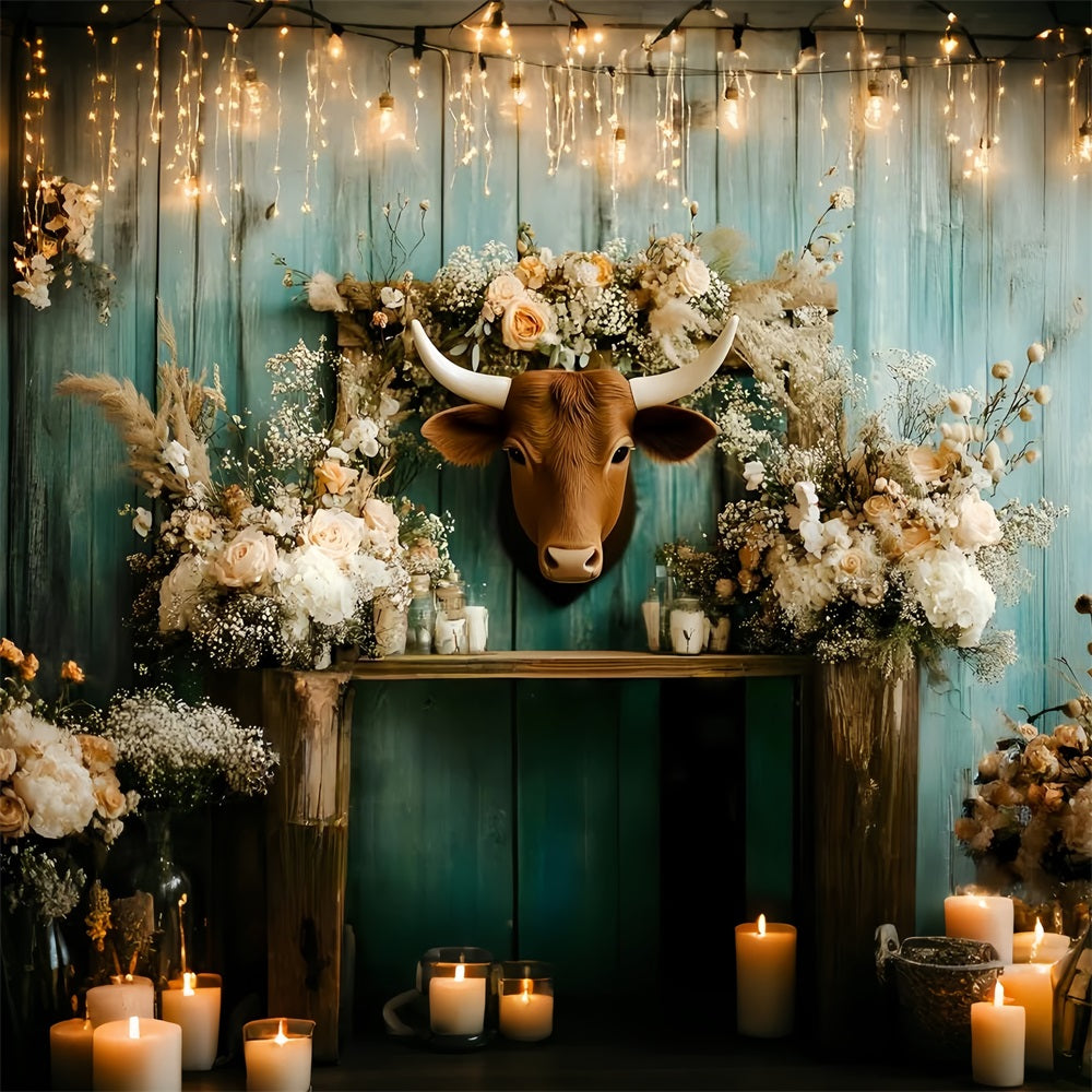 Toile de fond Photo Vintage Arrangement Mural Rustique Floral Longhorn GQ58-123