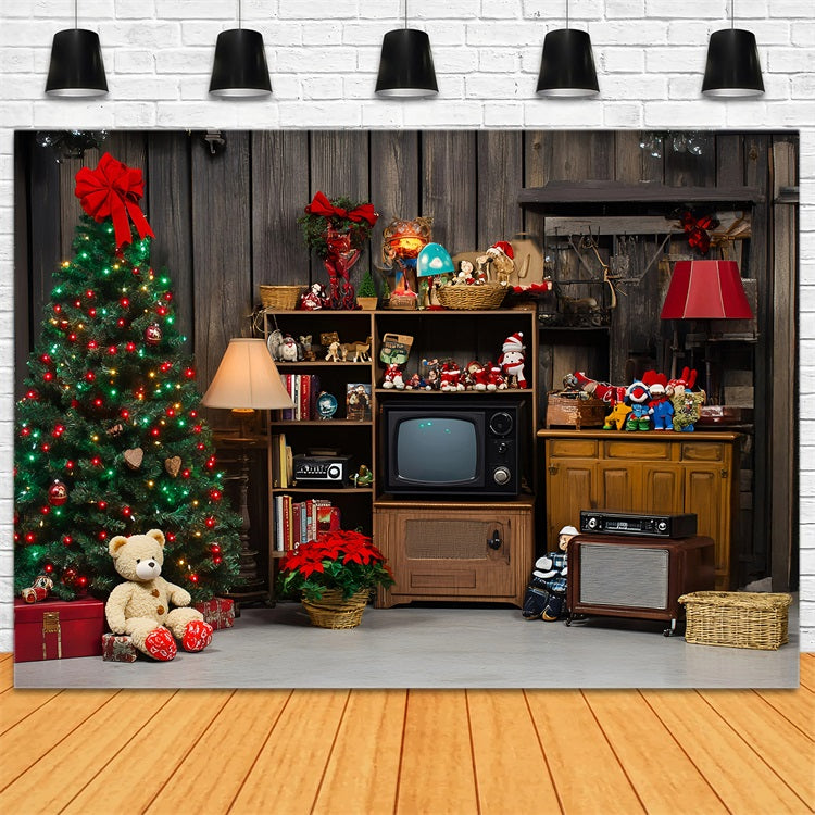 Toile de fond Photo Vintage Sapin De Noël Rétro Jouets Vintage GQ58-125