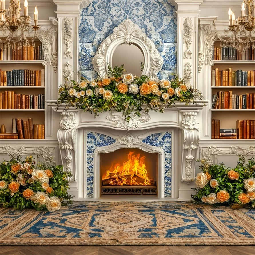 Toile de fond Noël Bibliothèque Romantique Rose Champagne GQ58-18