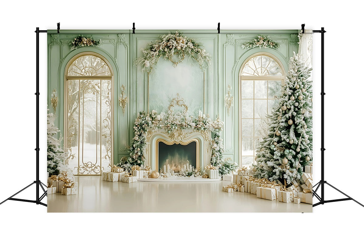 Toile de fond Noël Fenêtres Enneigées Vert Frais GQ58-19
