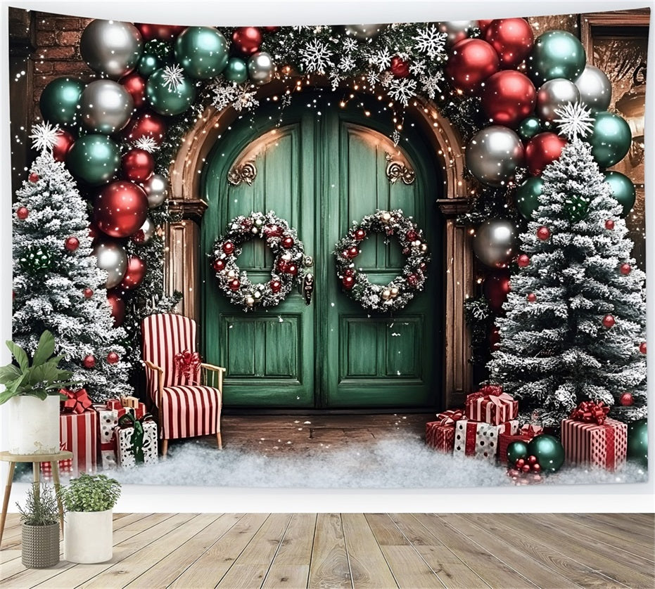 Toile de fond Noël Arche de Ballons et Porte Verte GQ58-2