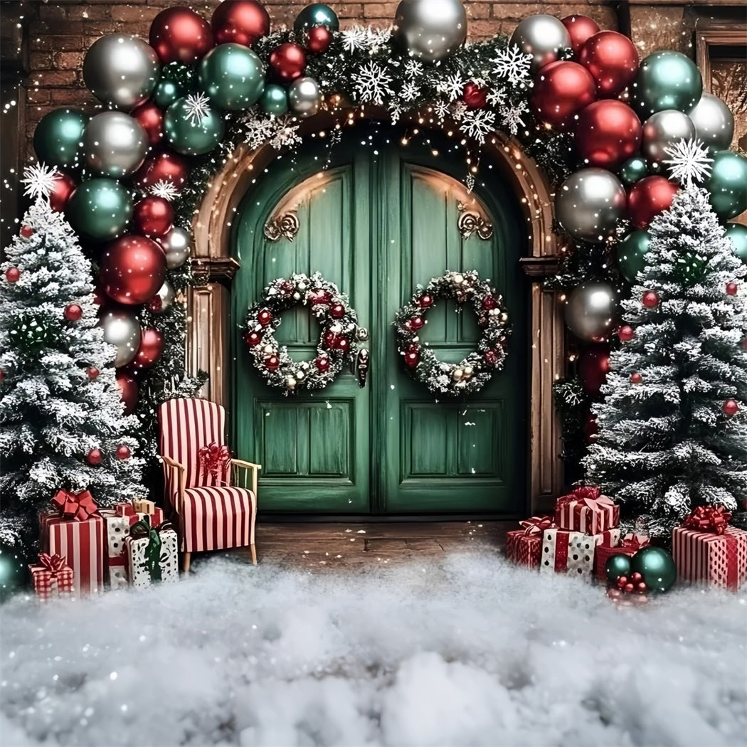 Toile de fond Noël Arche de Ballons et Porte Verte GQ58-2
