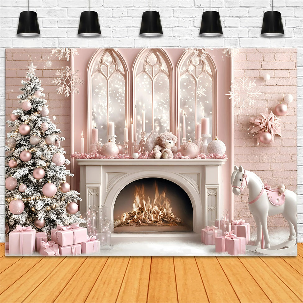 Toile de fond Noël Cheval à Bascule de Rêve Style Princesse Rose GQ58-20