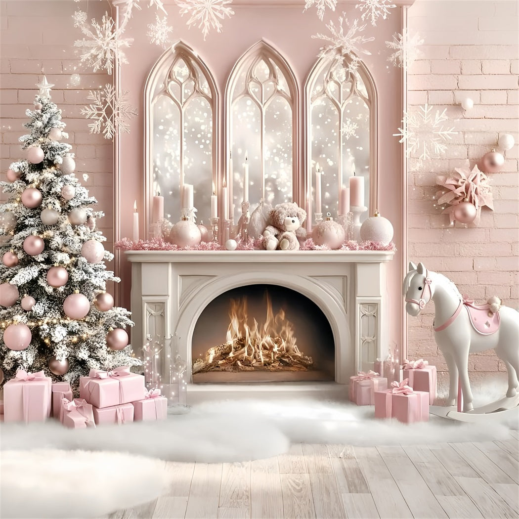 Toile de fond Noël Cheval à Bascule de Rêve Style Princesse Rose GQ58-20