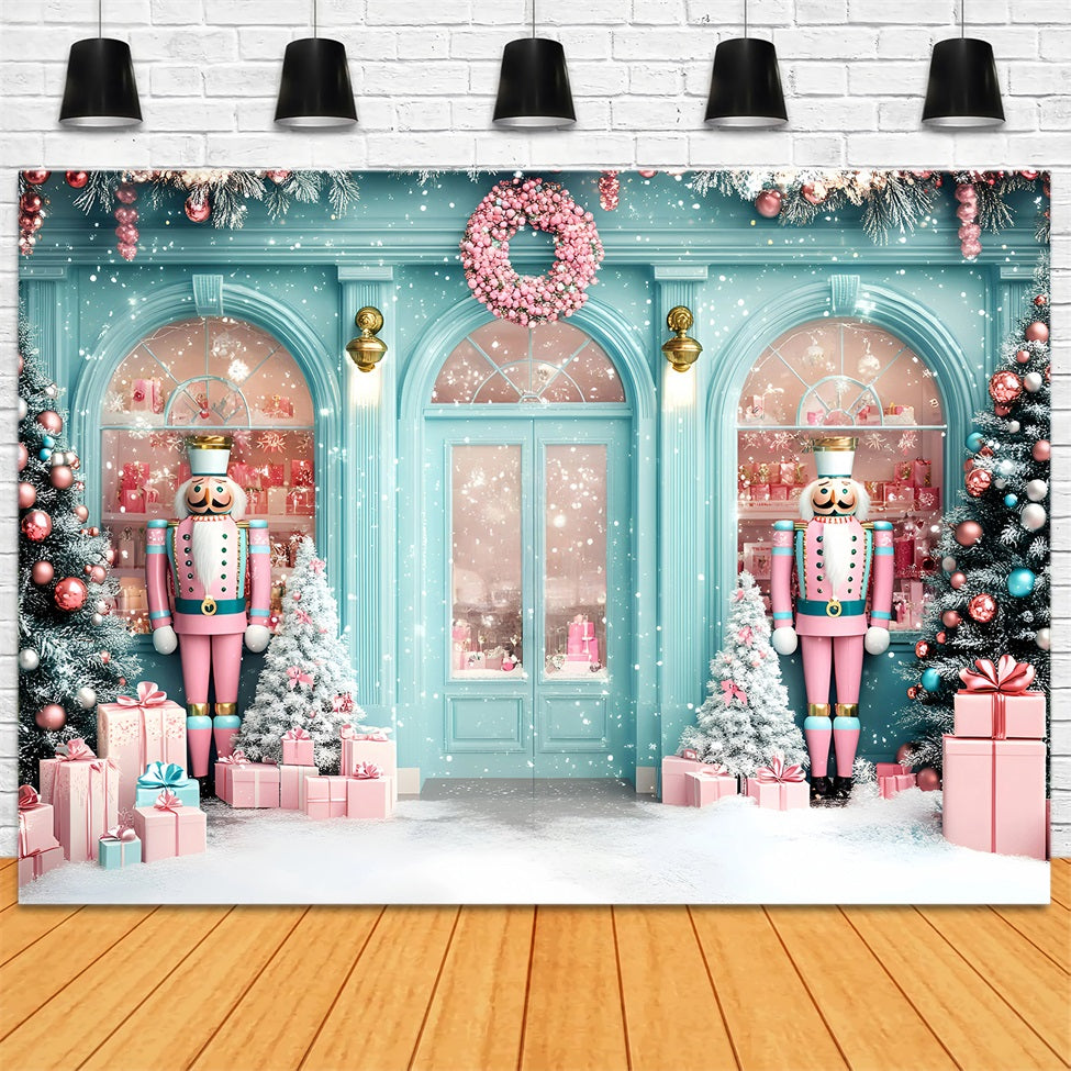 Toile de fond photo Noël Devanture Enneigée Casse-Noisette Pastel GQ58-25