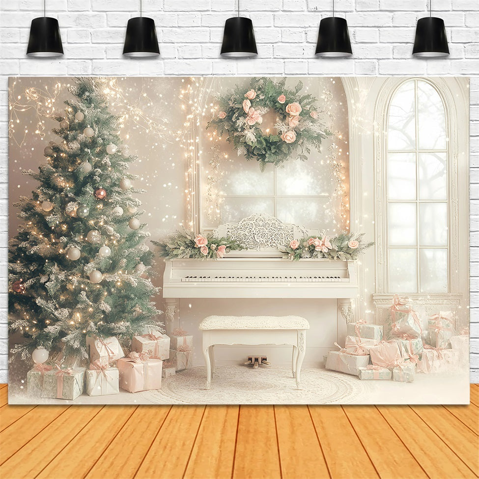 Toile de fond Noël Salle de Piano Élégante en Rose GQ58-26
