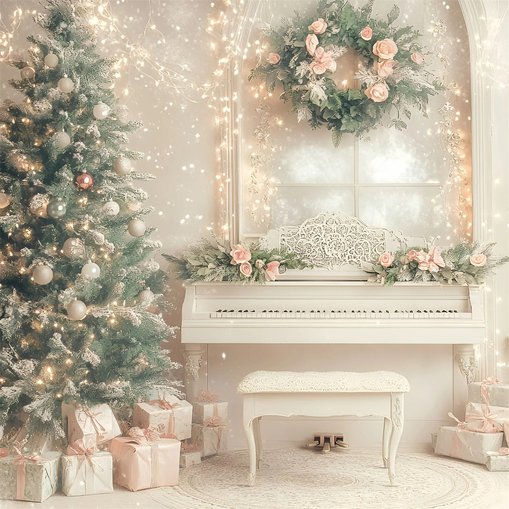 Toile de fond Noël Salle de Piano Élégante en Rose GQ58-26