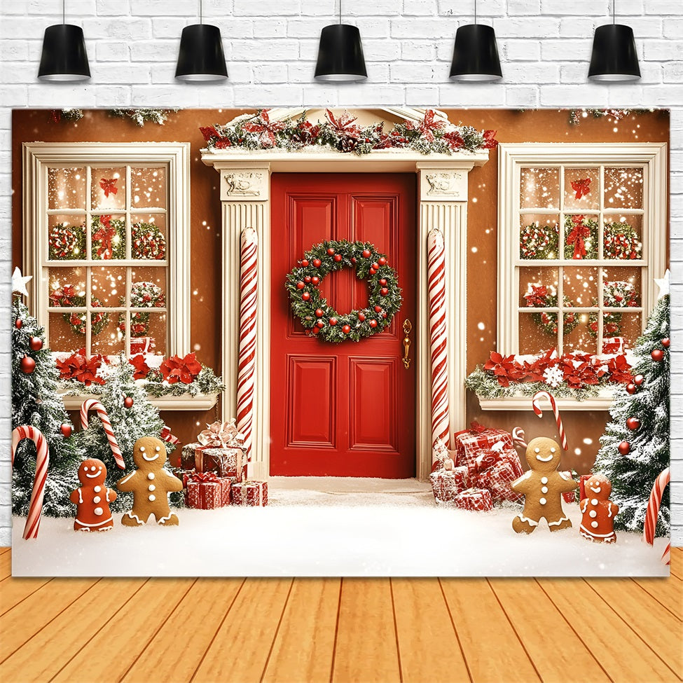 Toile de fond Noël Porte Maison Pain d’Épices Sucre d’Orge GQ58-31