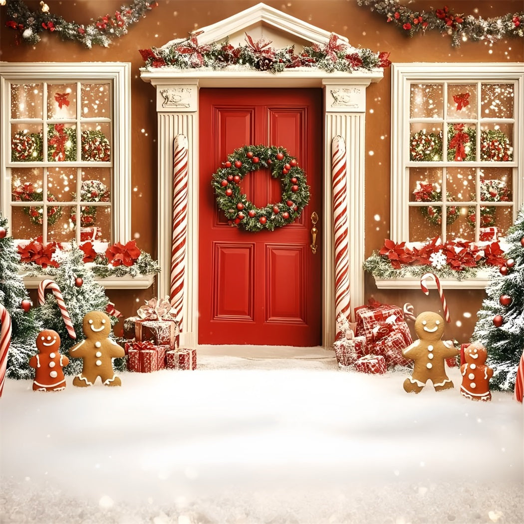 Toile de fond Noël Porte Maison Pain d’Épices Sucre d’Orge GQ58-31