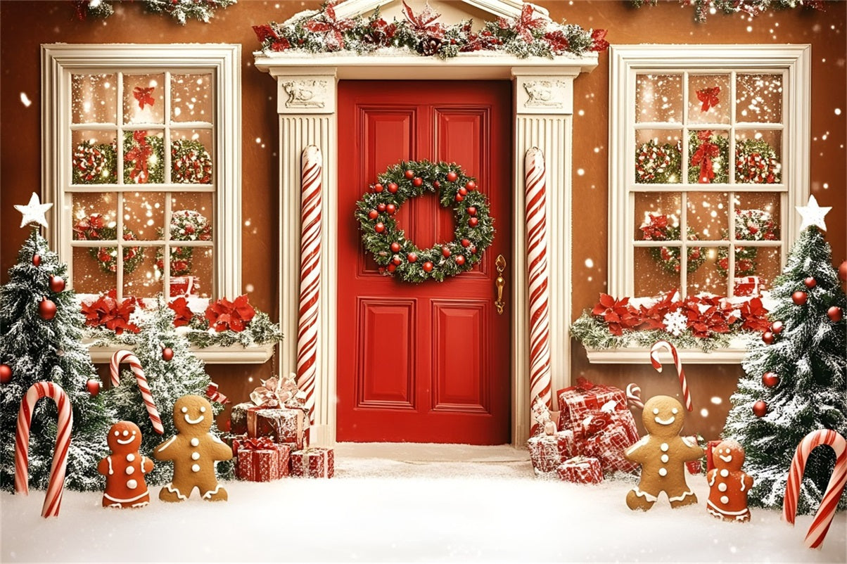 Toile de fond Noël Porte Maison Pain d’Épices Sucre d’Orge GQ58-31