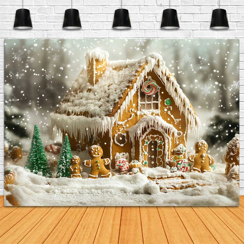 Toile de fond Noël Maison Familiale Pain d’Épices Enneigée 10x10 GQ58-35