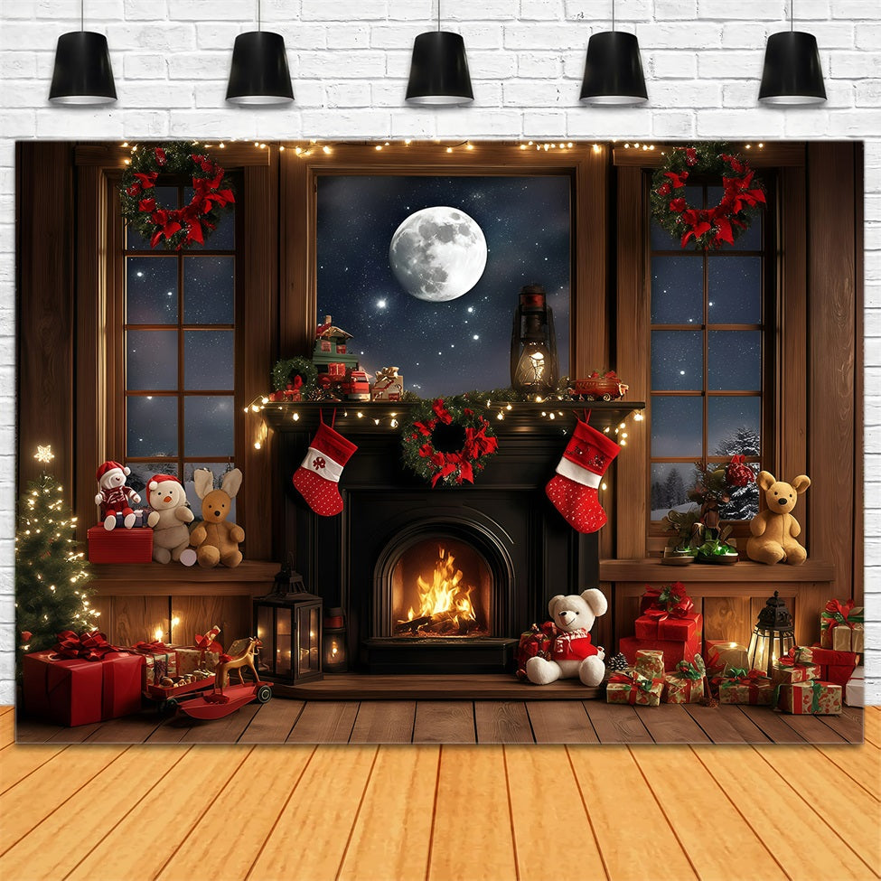 Toile de fond Noël Cheminée Douillette Clair de Lune 10x10 GQ58-36
