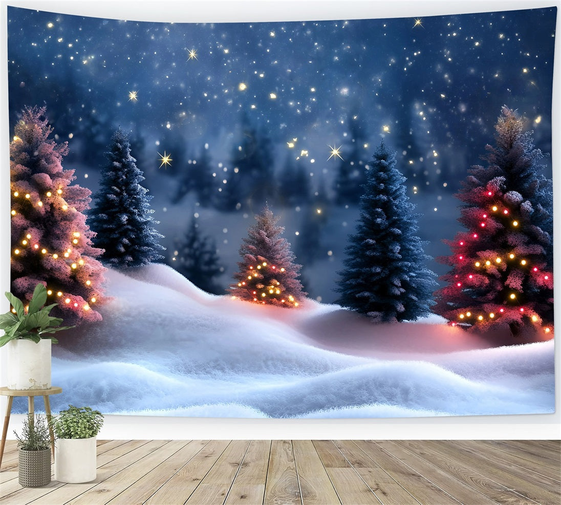 Toile de fond Noël Nuit Étoilée et Sapins Enneigés GQ58-42