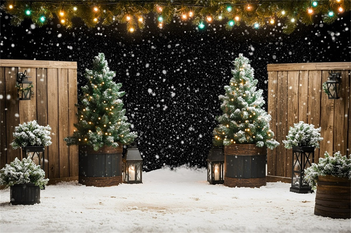 Toile de fond Noël Jardin aux Lanternes et Sapins GQ58-47