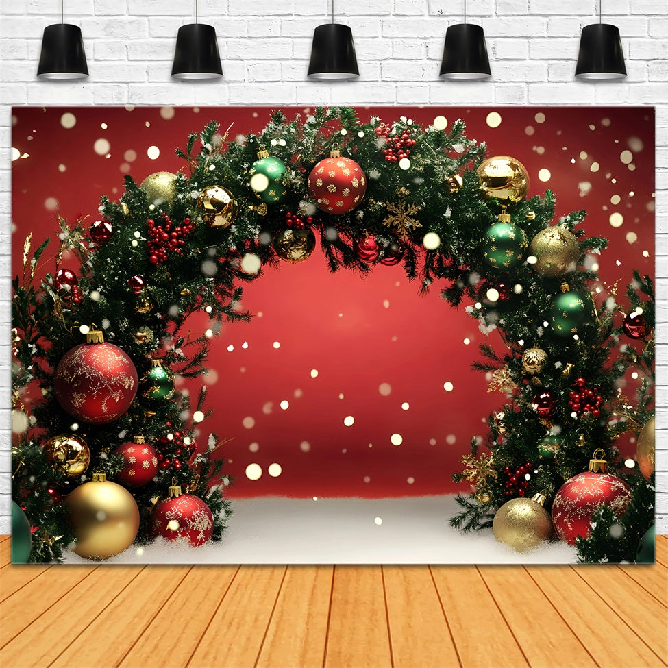 Toile de fond Noël Arche Guirlande Boules Rouges GQ58-5