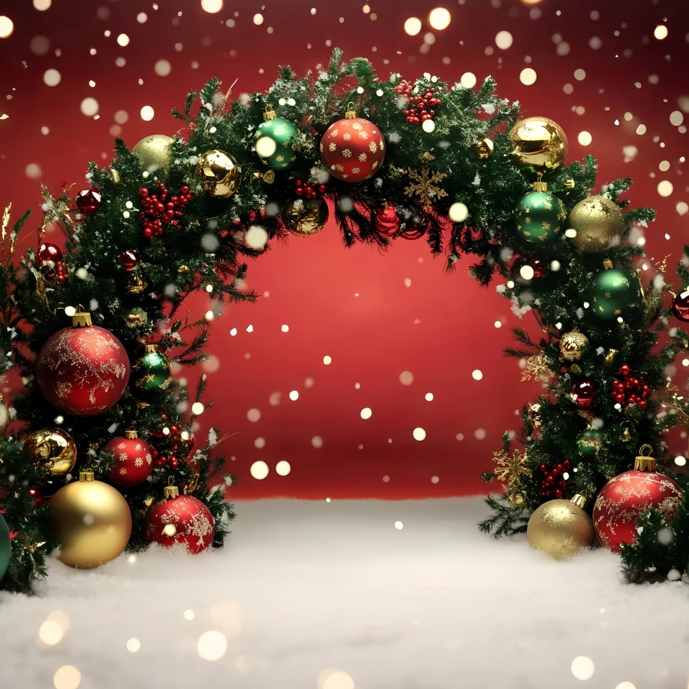Toile de fond Noël Arche Guirlande Boules Rouges GQ58-5