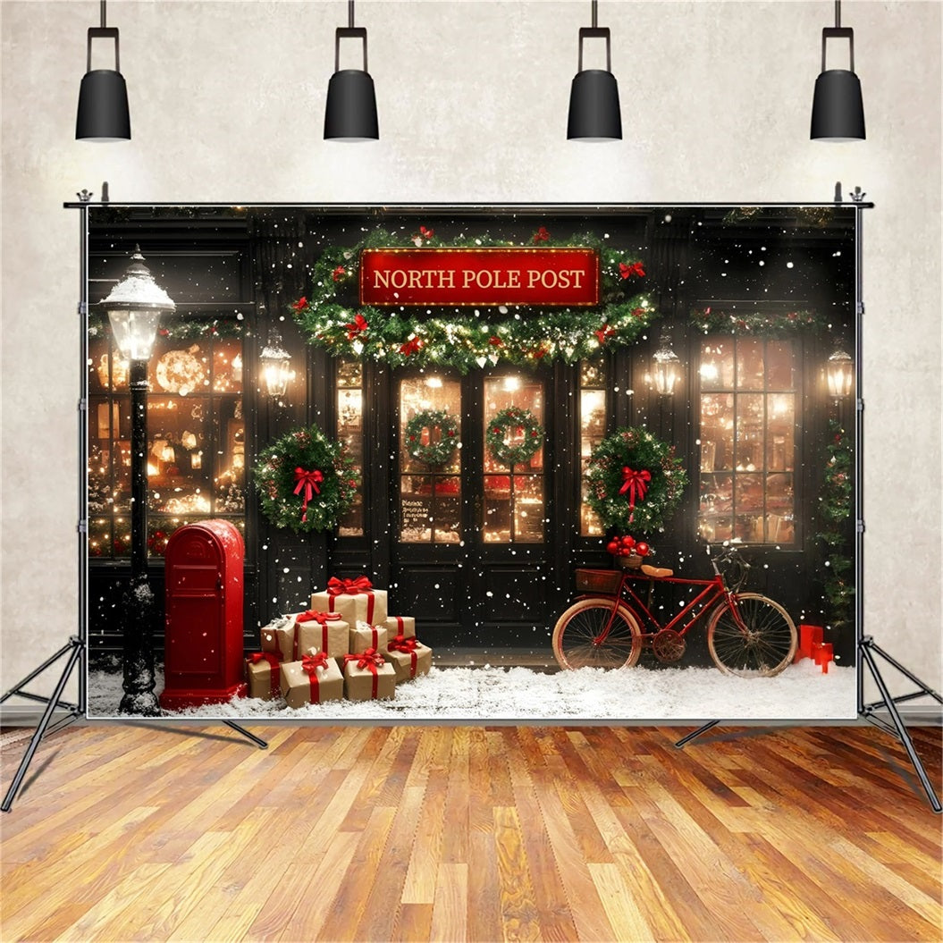 Toile de fond Noël Bureau de Poste Festif et Vélo Rouge GQ58-53