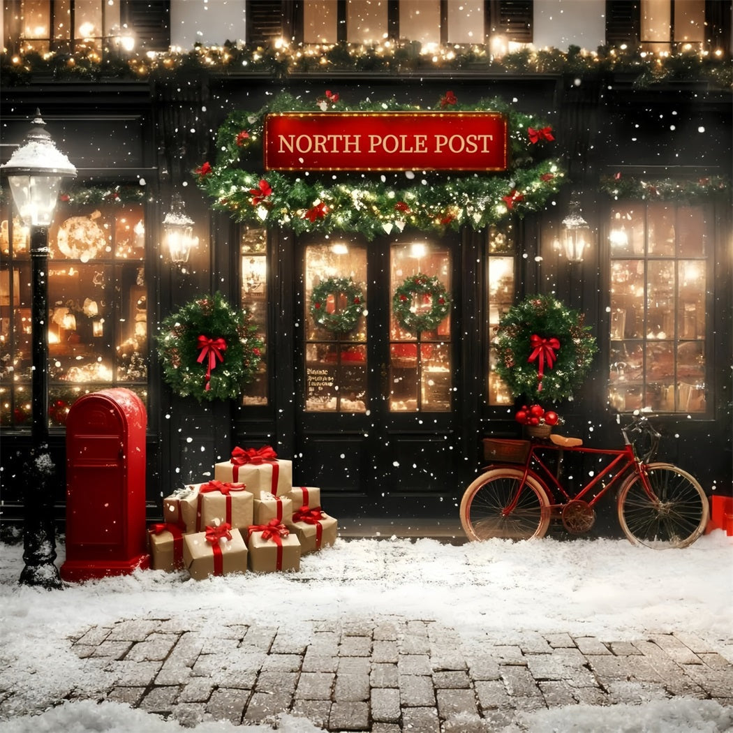Toile de fond Noël Bureau de Poste Festif et Vélo Rouge GQ58-53