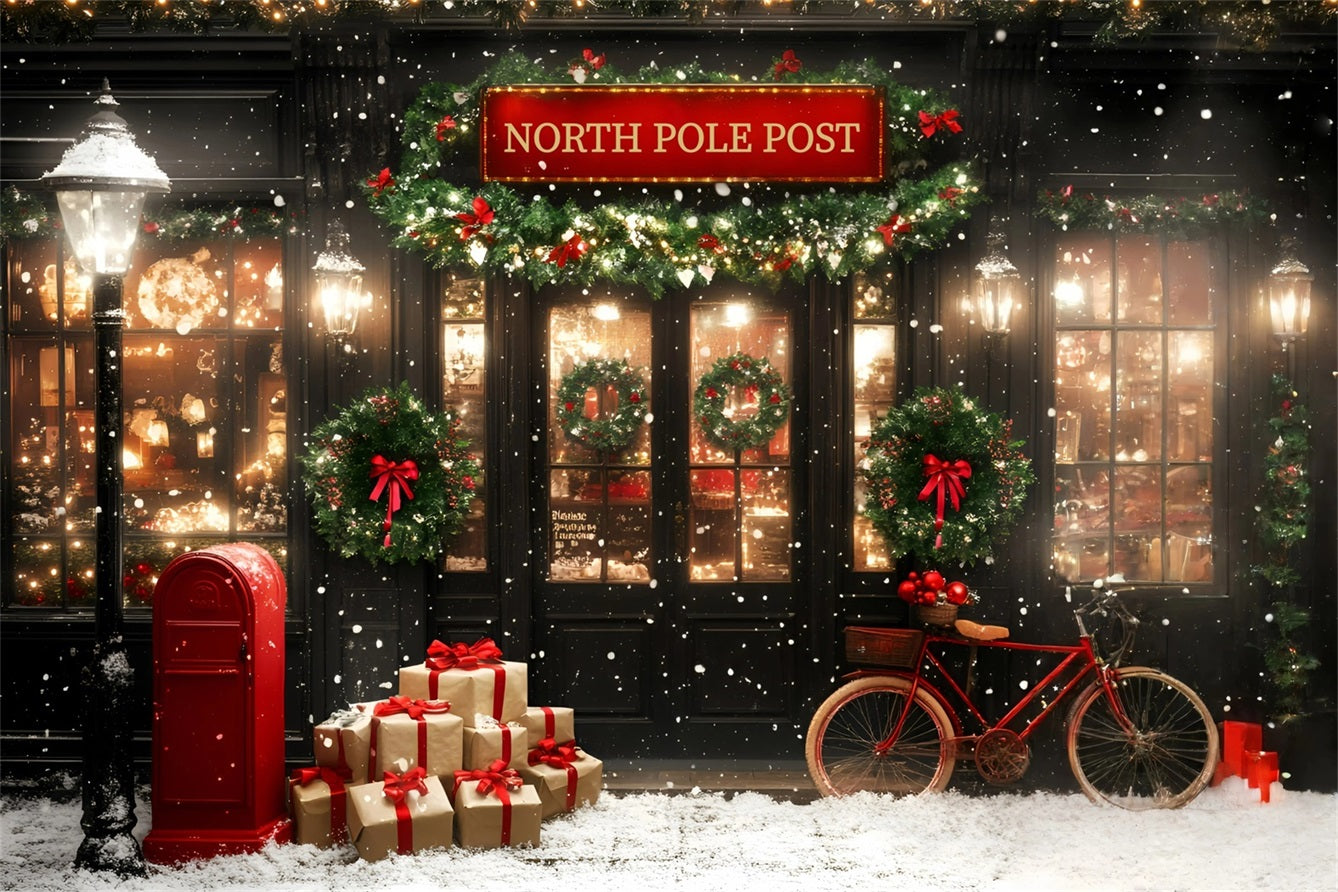 Toile de fond Noël Bureau de Poste Festif et Vélo Rouge GQ58-53