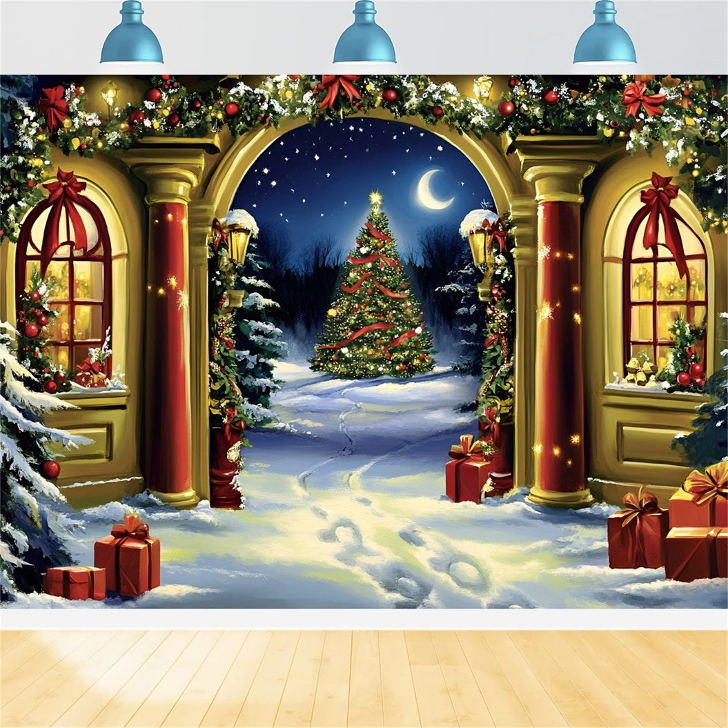 Toile de fond Noël Arche Vue sur Allée du Sapin GQ58-54