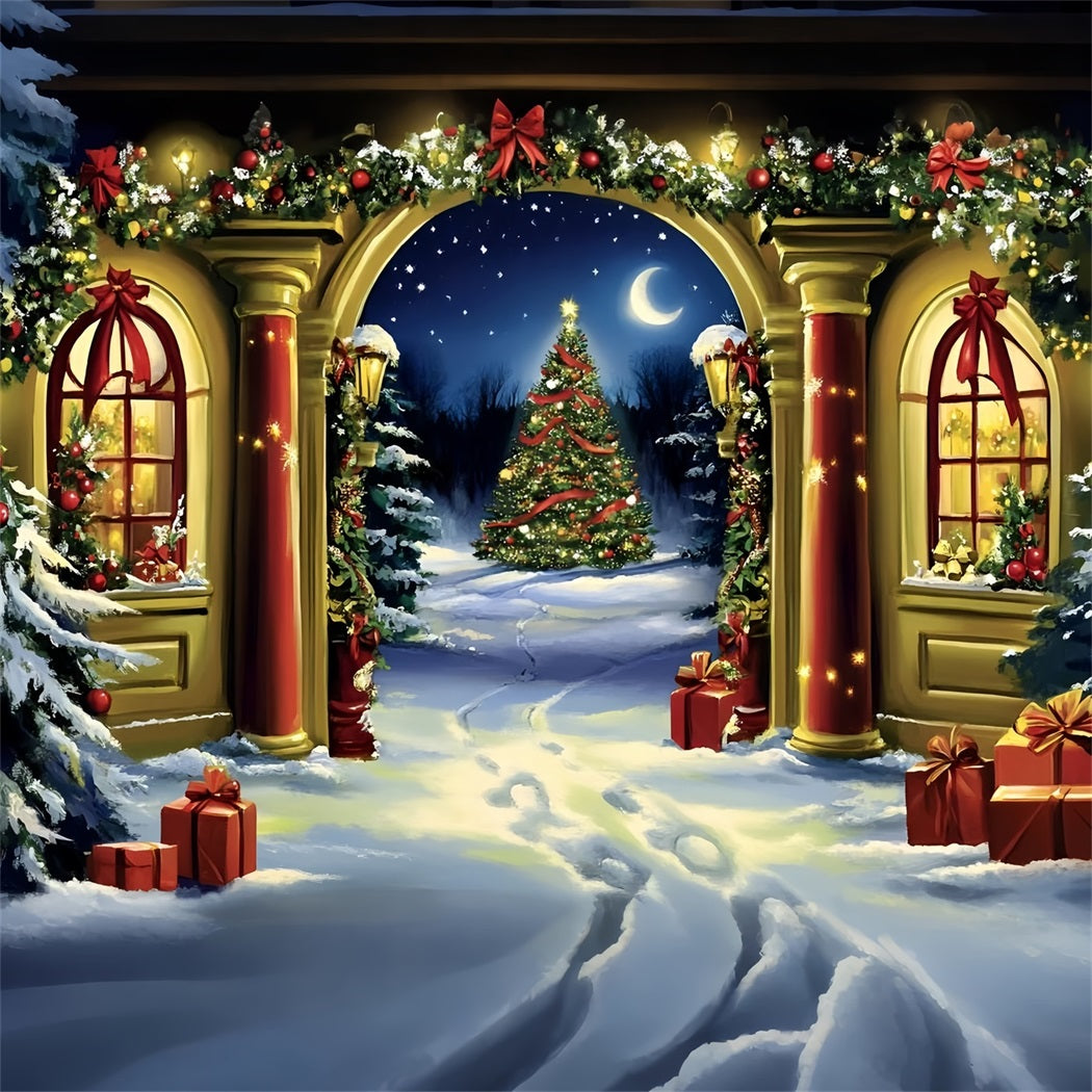Toile de fond Noël Arche Vue sur Allée du Sapin GQ58-54