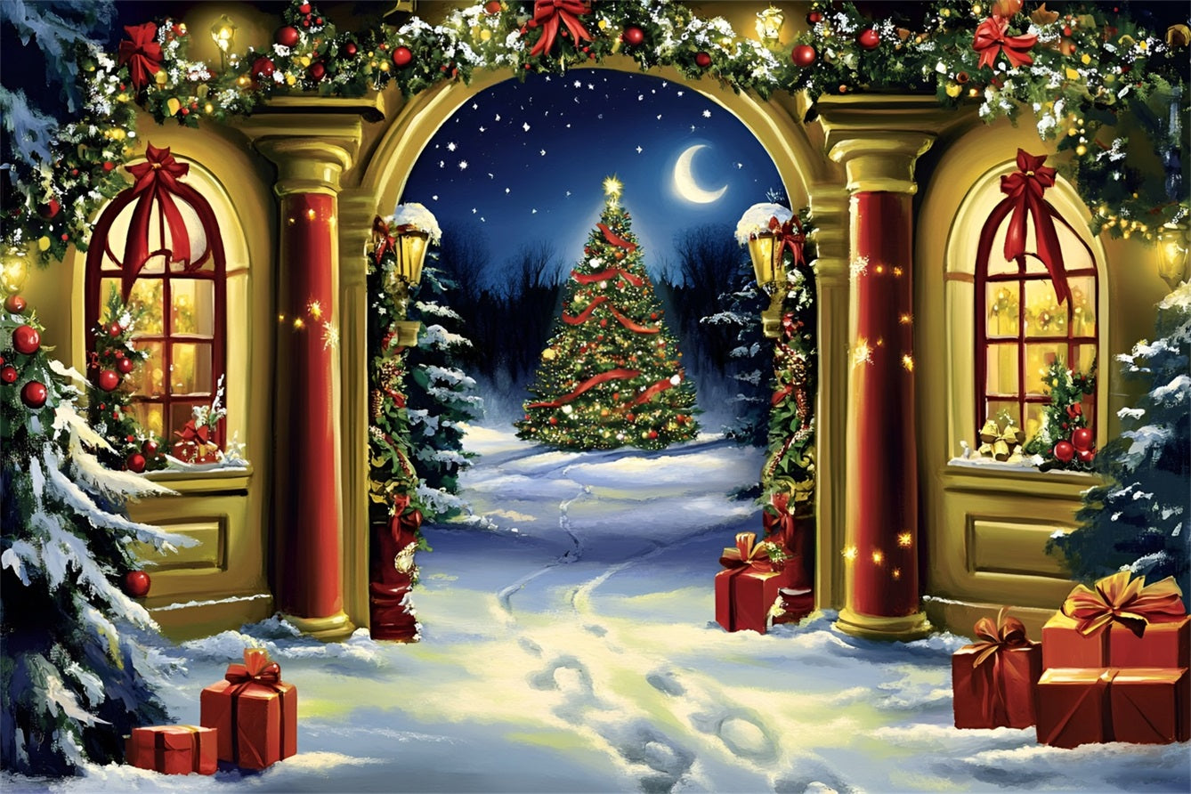 Toile de fond Noël Arche Vue sur Allée du Sapin GQ58-54