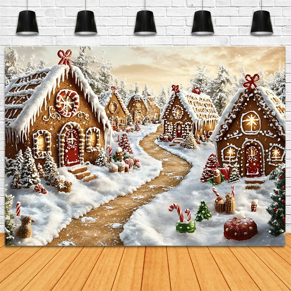 Toile de fond Noël Village Pain d’Épices et Allée Enneigée GQ58-6