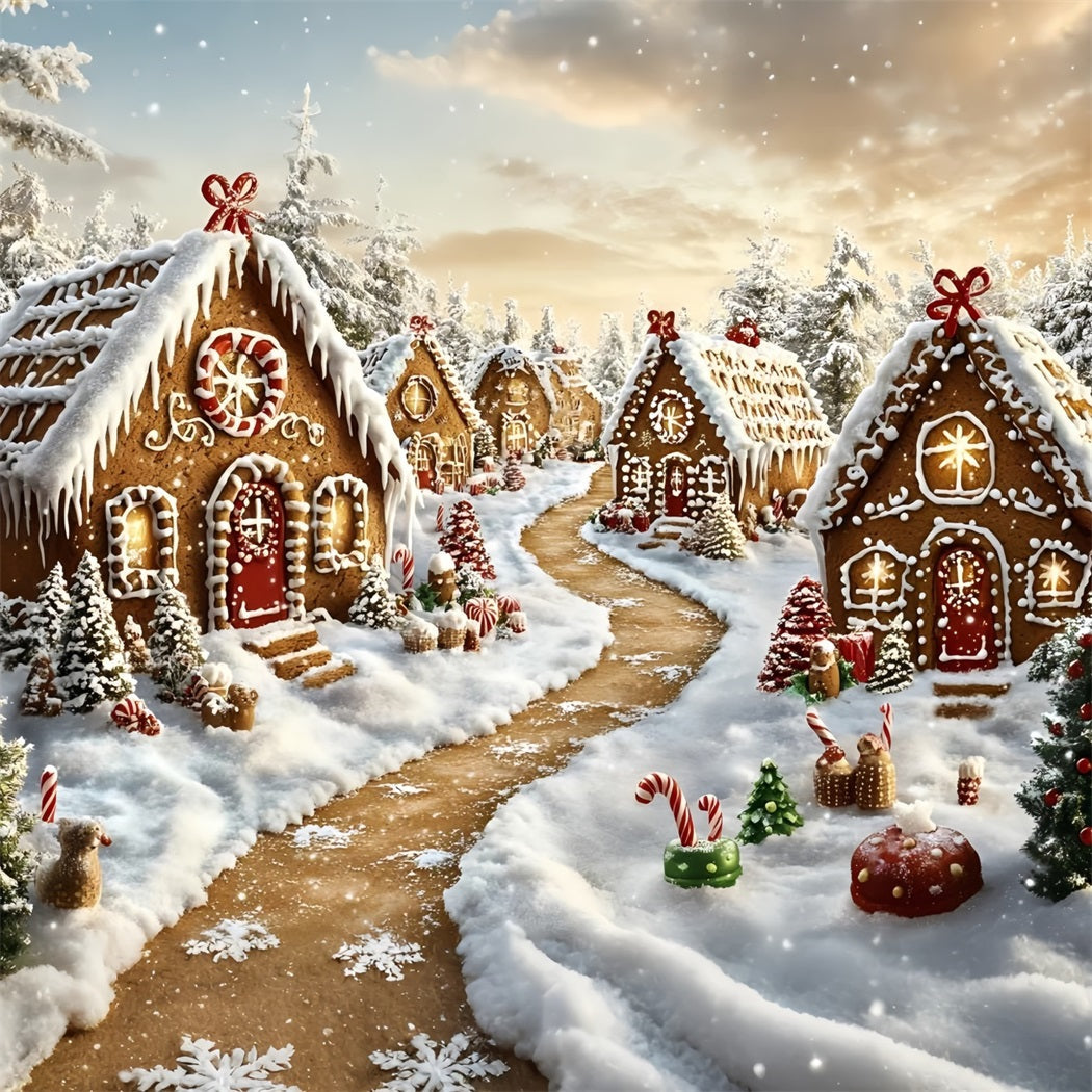 Toile de fond Noël Village Pain d’Épices et Allée Enneigée GQ58-6
